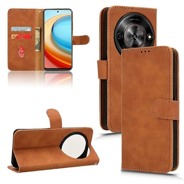 For ZTE Blade A75 5G Lærveske Hudfølelse Anti-Fall Lommebok Flip Telefondeksel - Grønn [DB] Multicolor Brown