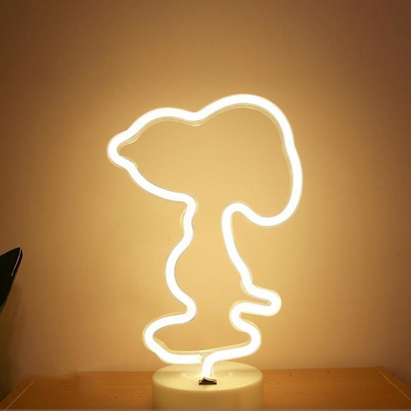 Snoopy Neonljusskyltar Varm LED Neon Konst Dekorativ Bordslampa Barnrum Födelsedagsfestljus(vit) [DB]