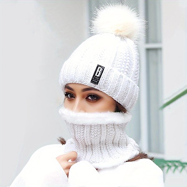 2 stk. Damer Vinter Strikket Beanie Hat med Pom Pom og Fleeceforet Halsvarmer Sæt - Perfekt til Jul Begivenheder db Gray One Size Fits All