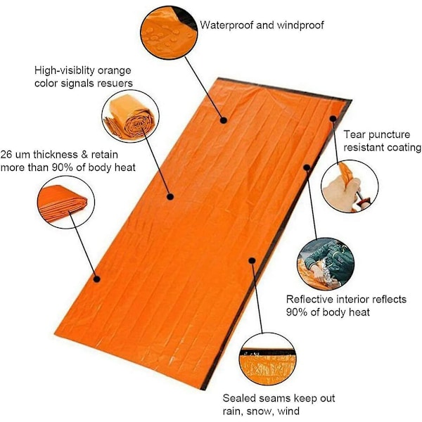 Nødsituasjon Sovepose, Vanntett Nødblanket, Varmt Rørtelt, Ultralett Varmebestandig, Kald Beskyttelse Redningstelt [DB]