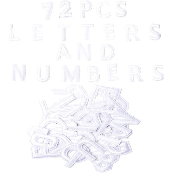 72 kpl Iron On Letters Numbers Patches - valkoinen applikaatio