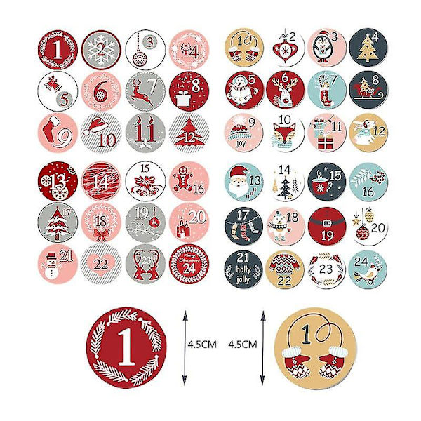 Julekalender poser gave DIY sett papir klistremerker dekor Calendario De Adviento 24 dager DB Red