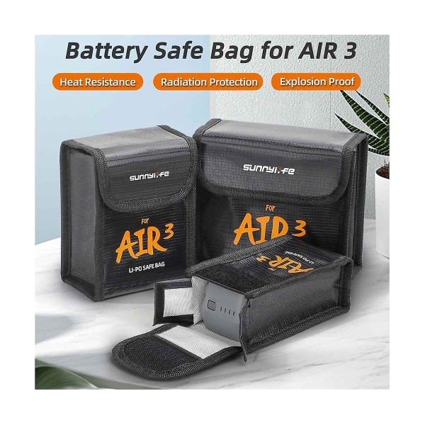 Eksplosionssikker pose til Air 3-batteri, lithiumbatteri-sikkerhedsopbevaringspose, flammehæmmende beskyttelsespose