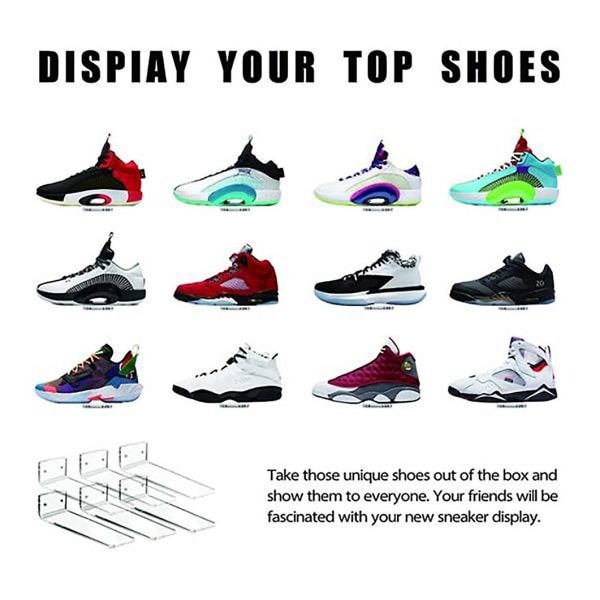 2-pak flydende skodisplay, hylder Vægmonteret svævende skodisplaystativ til sneaker eller sko