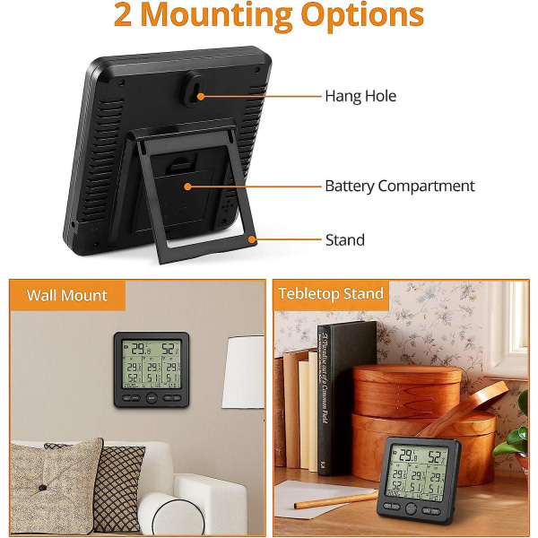Trådlös väderstation med 3 utomhussensorer inomhus/utomhus digital termometer hygrometer med temperatur/fuktighetskalibrering ljudlig/bakgrundsbelyst Al