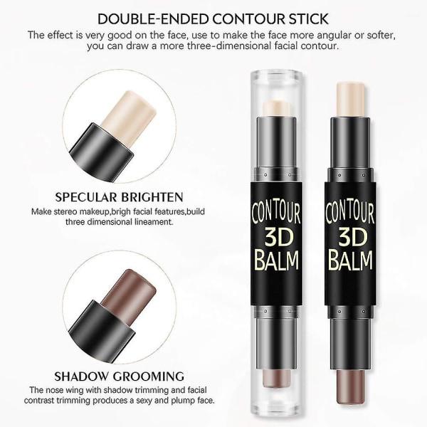 Dual-ended Highlight & Contour Stick Make Up Concealer Kit til 3D Face Shaping Body Shaping Make Up Sæt 3 stk.