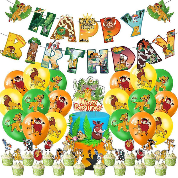 Barn Disney Lejonkungen Födelsedagsfestdekorationer, tecknade temafester och tillbehör, Inkluderar ballonger, banderoll, Cake Toppers DB
