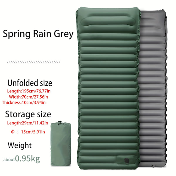 Forlenget og utvidet tykkere fot oppblåsbar pute, bærbar og ultralett luftmadrass for utendørs camping og fotturer [DB] Spring Rain With Gray On The Back