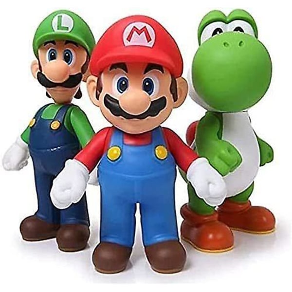 3 kpl/setti Mario Bros -hahmot Yoshi Mario Luigi Kakunkoristeet Piirrettykokoelma Leikkisetti Lelut Koriste Dekoraatio db 3PCS