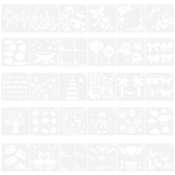 30 kpl piirustusstensiiliä, lasten maalausstensiilit, muoviset stencilit, lasten piirustusstensiilit