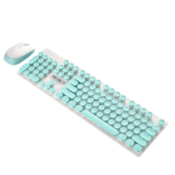 Wireless Keyboard Retro Round Keyboard Mechanical Keyboard Mouse Set Computer Keyboard (sky-blue)