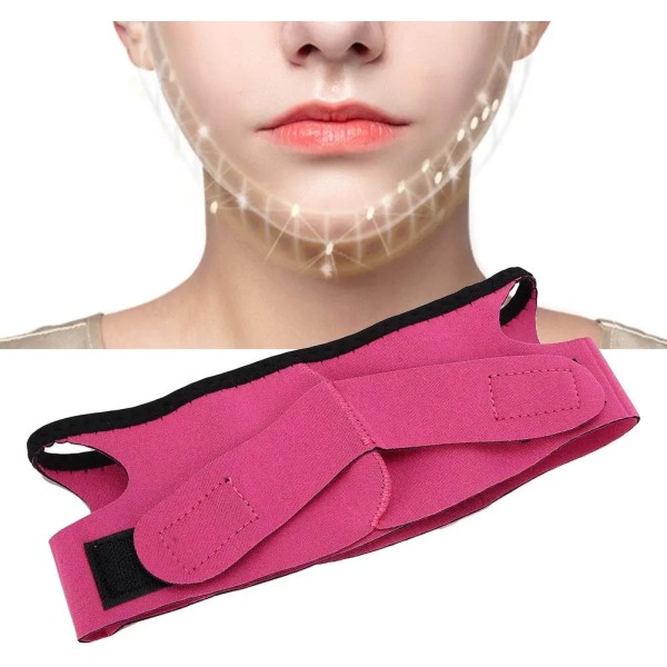 1 bit V-ansiktsrem, andningsbar dubbelhakstramande V-ansiktsskulpturrem Anti-rynk-V-hakband, V-haklyftband för kvinnor, Rose Röd