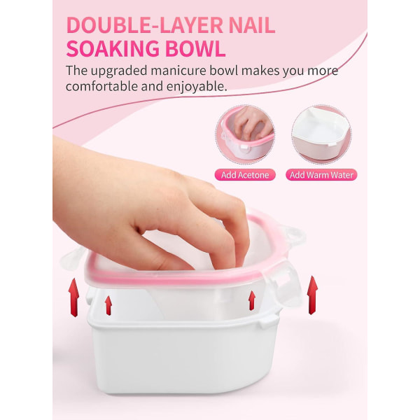 Negleskål, 2 stk Soak Off Gel Polish Dip Powder Remover Manicure Bowl (pink)
