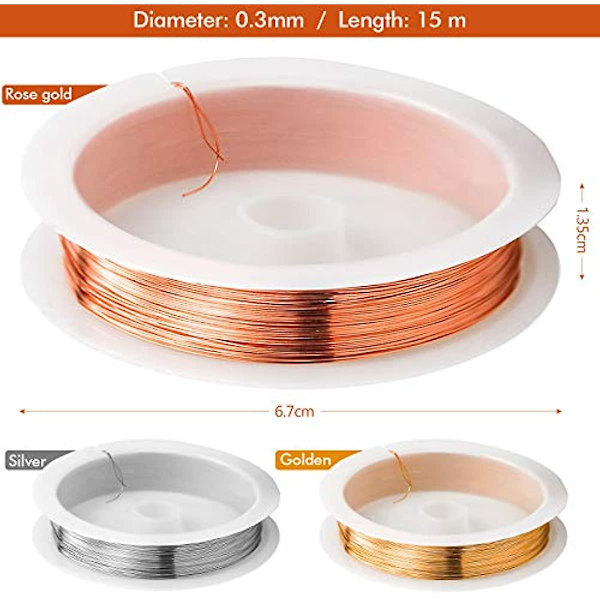 3 ruller 28ga håndværks kobbertråd 03mm sølvguldrosenguld perlertråd ledning til håndværk  smykkefremstilling Diy  15 m rulle [DB]