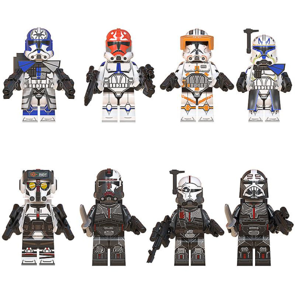 8 stk. Byggeklodser Minifigur Klon Ahsokatroopers Mini Legetøjsfigur Wm6095 db Black 8 pc