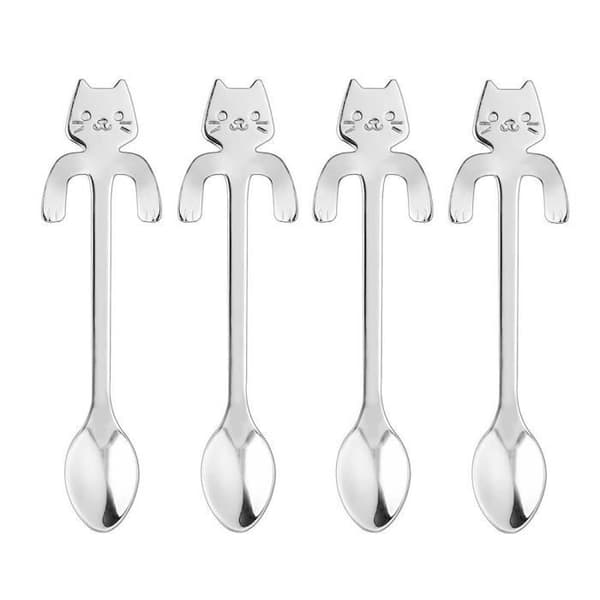 Sæt med originale kattekaffeskeer til dessert
