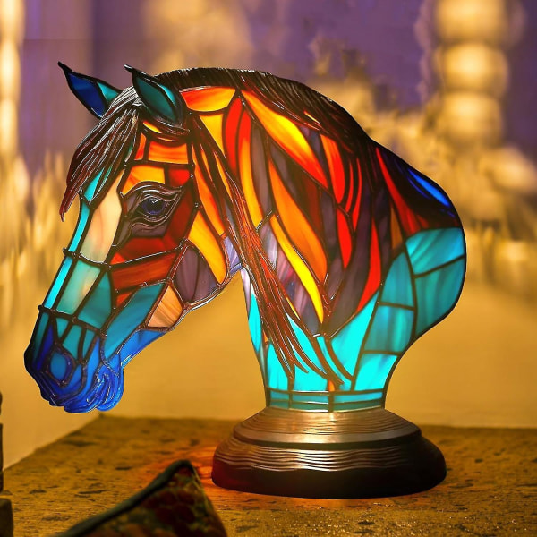 3d vintage bordlampe for dyr, stablet lys i glassharpiks, bord for bohemske dyr for soveromsdekor [DB] Horse