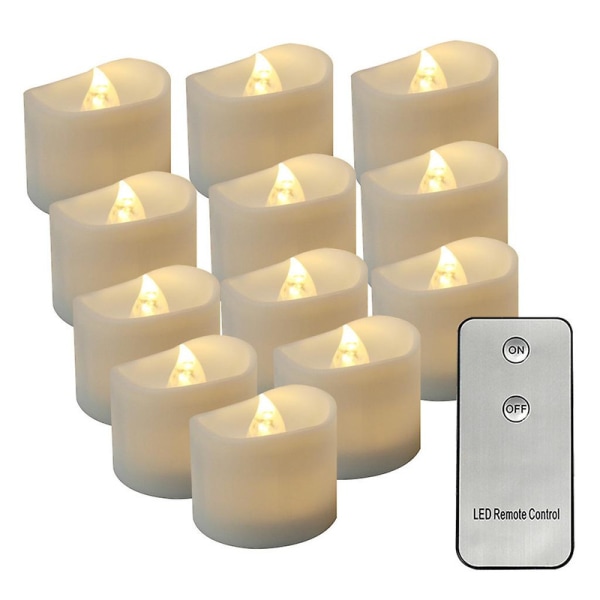 12 stk. Flammeløse elektroniske LED-lys Fjernkontroll Flimrende telys Jul Fest Hjemmedekorasjon [DB] Warm White