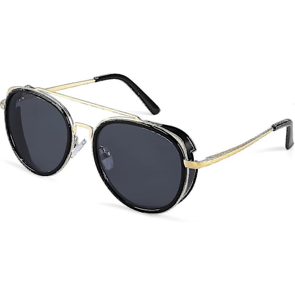 Retro Punk -aurinkolasit, pyöreät punk-tyyliset kaksoissiltalasit naisille ja miehille B2822 db Grey Lens