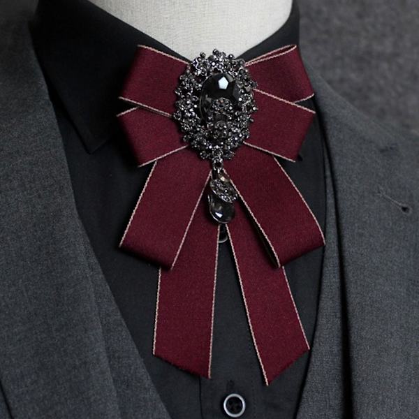 Mote-Sløyfe for Menn og Kvinner med Rhinestone Krystall Broche Nål Luksus Bryllup Justerbar Sløyfe Formelle Fest Håndlaget Halsduk Db Navy Blue