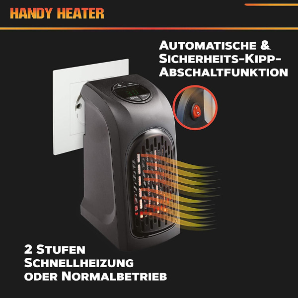 sysy Handy Heater - Kompakt stikkontakt med 2 nivåer - energisparende varmeapparat for rask [DB]
