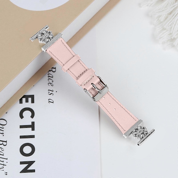 Til Garmin Vivomove Luxe/ Garminmove Luxe Urrem Ægte Koskind Læder Blomsterdekoration Justerbar Rem [db] Pink
