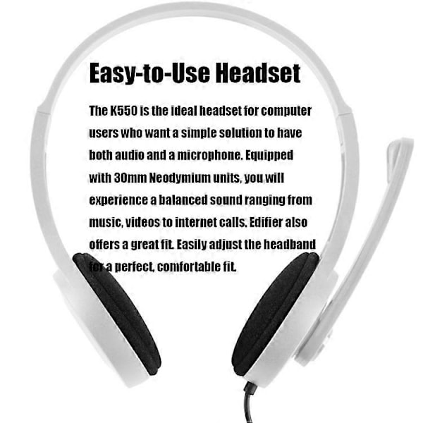 Edifier K550 3.5mm Stik Kablet Ledningsstyring Stereo Computer Gaming Headset med Mikrofon [db] Fashion White