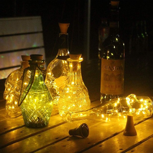 Solcellslampor för vinflaskor, 6-pack 20 LED vattentäta kopparformade korkljus Firefly ljusslingor för DIY bröllopsfest utomhus, semester, trädgård, Pat