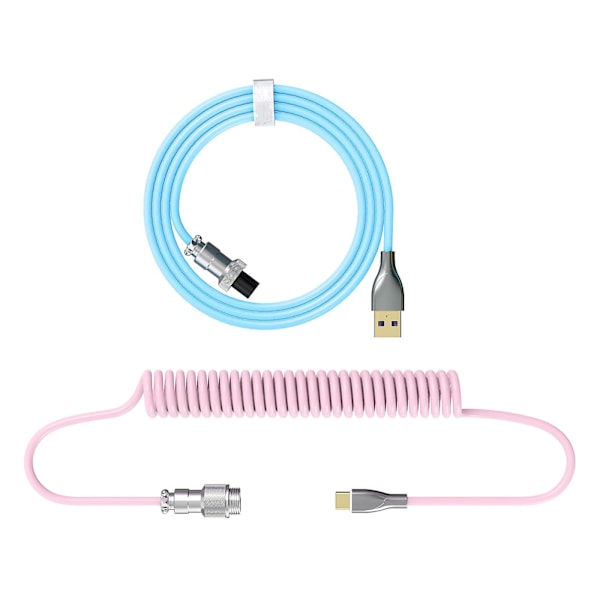 Type-C USB-kaapeli mekaaniseen näppäimistöön, spiraali 2,2 m, pelikäyttöön, lentokonekaapeli [DB] Pink blue