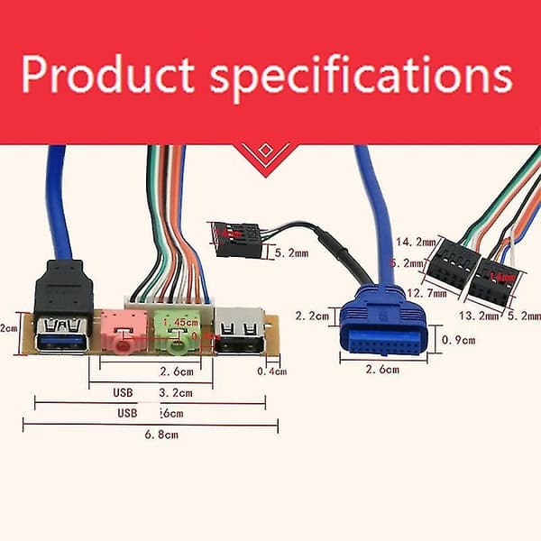 USB 2.0 + 3.0 Port Kabinett PC Datamaskin Kasse Lyd Frontpanel Erstatningskabel 70cm db