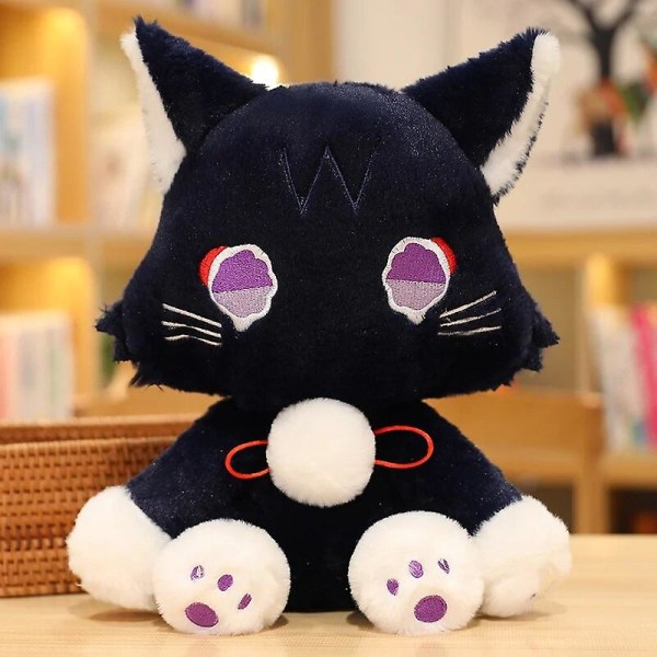 25/35cm Anime Genshin Impact Kawaii Scaramouche Svart Katt Plysch Leksak Fylld Mjuk Vandrare Husdjur Cosplay Dockor Leksaker För Barn Gåvor [DB] no mouth cat 32cm-35cm