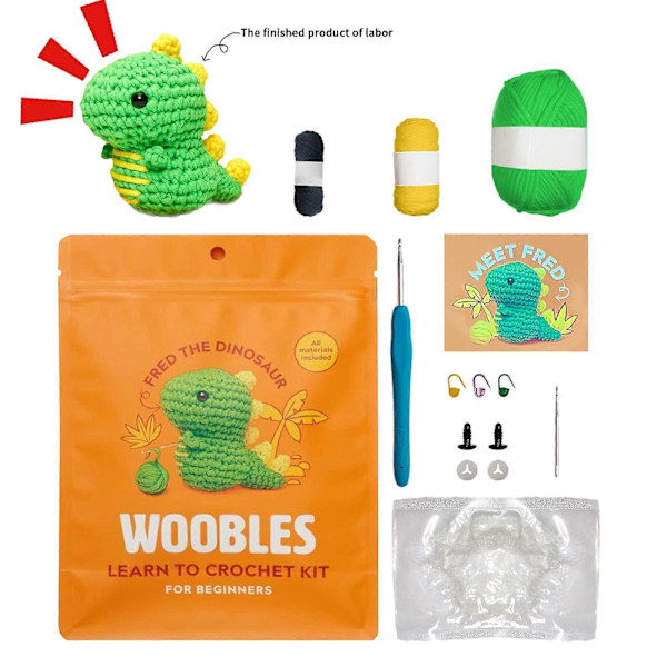 Woobles Virkkaa Opi Virkkaamaan -aloituspakkaus, Virkattu Täytetty Eläin DIY Virkkauspakkaus Aloittelijoille [DB] Dinosaur