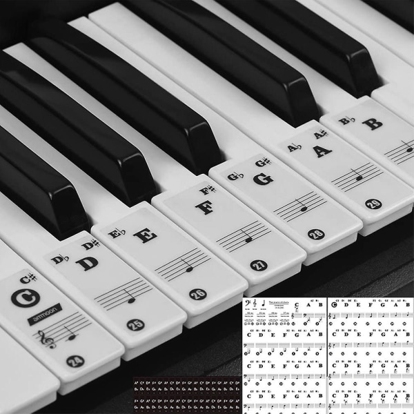 88-näppäimen pianotarra [läpinäkyvä ja irrotettava] Täysi set valkoisia ja mustia näppäintarroja (musta)