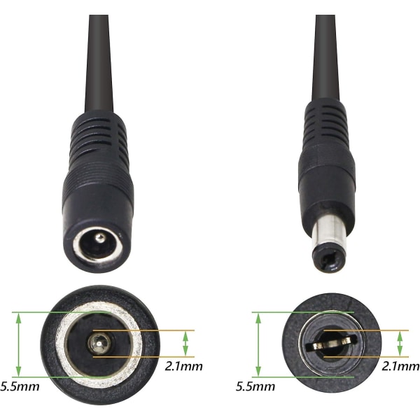 5,5/2,1 mm 12V DC strømkabelsplitter 1 han til 2 hun stik CCTV DC splitter 1 han til 2 hun splitter kabel (0,3 m)