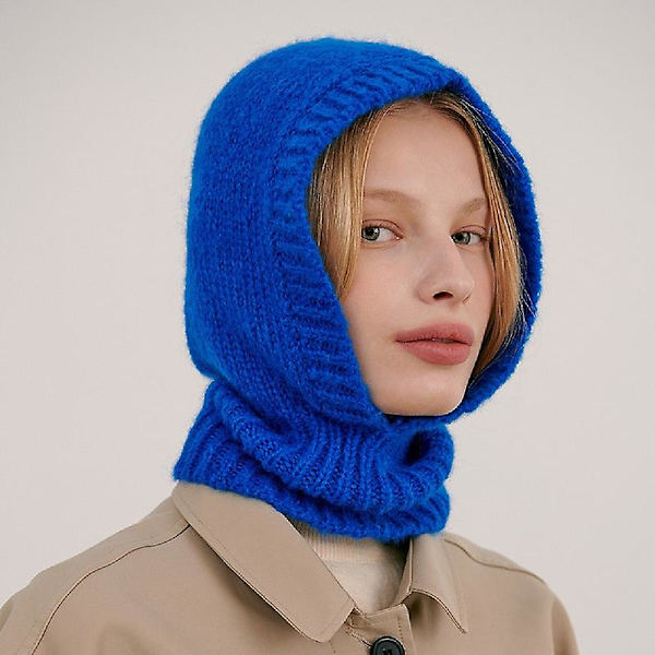 2024 Högkvalitativ Ull Kvinnors Stickad Mössa Balaclava Hatt Höst Vinter Hattar Koreansk Designer Varm Pullover Snood Hatt Krage Bonnet DB Blue 56-59cm