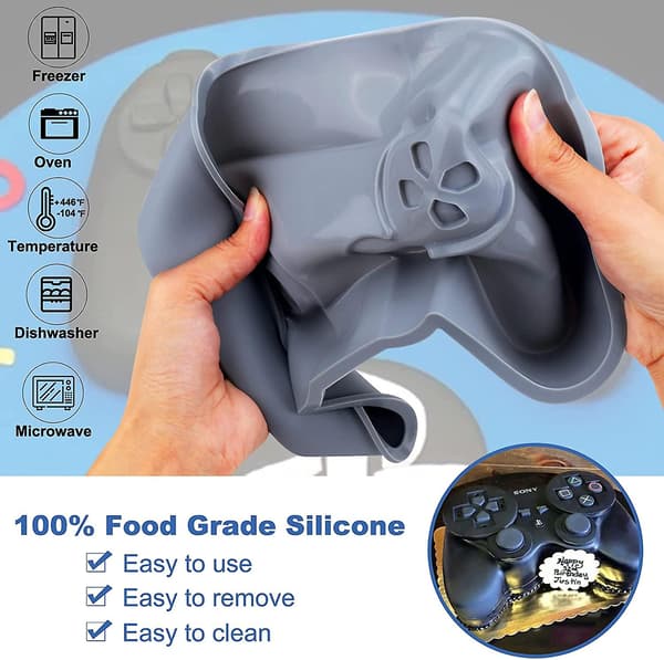Heytea Silikone Chokoladeform, stor brudbar Game Controller Form, Kageform til Bagning, 8 tommer Non-stick Kageform til /brownie/cheesecak[DB]