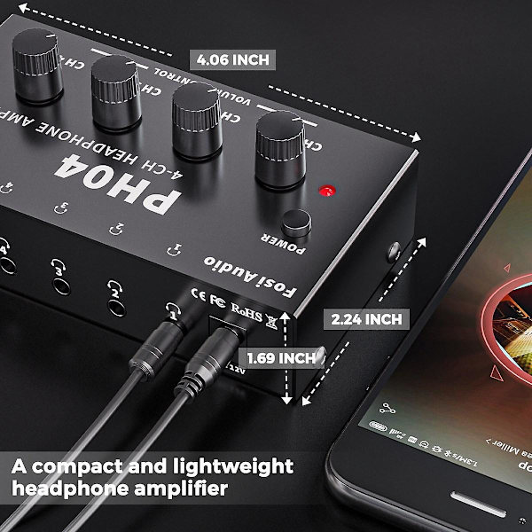 Ph04 4-kanals hodetelefonforsterker Stereo Audio Amp Ultra-kompakt bærbar hodetelefon Splitter For Studio-eu Plug