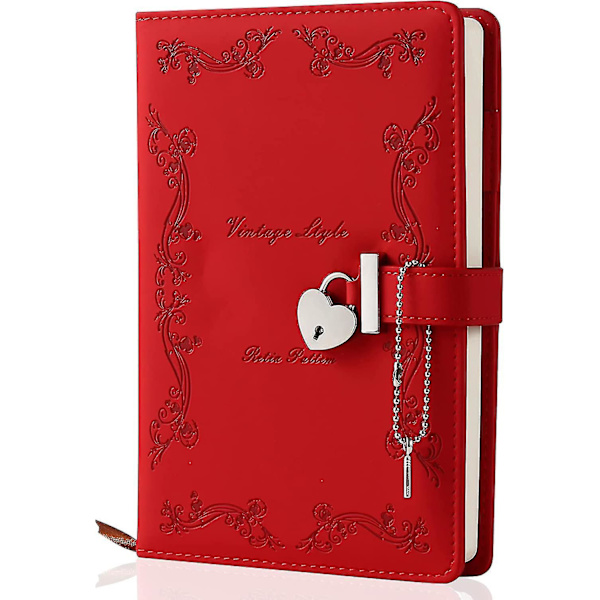 Dagbok med lås og nøkkel for jenter, tykkere, 360 sider, hjerteformet låsbar skinnjournal, søt låst hemmelig dagbok notatbok for kvinner voksne [DB] Red 9.25 x 6.34 x 2.01 inches
