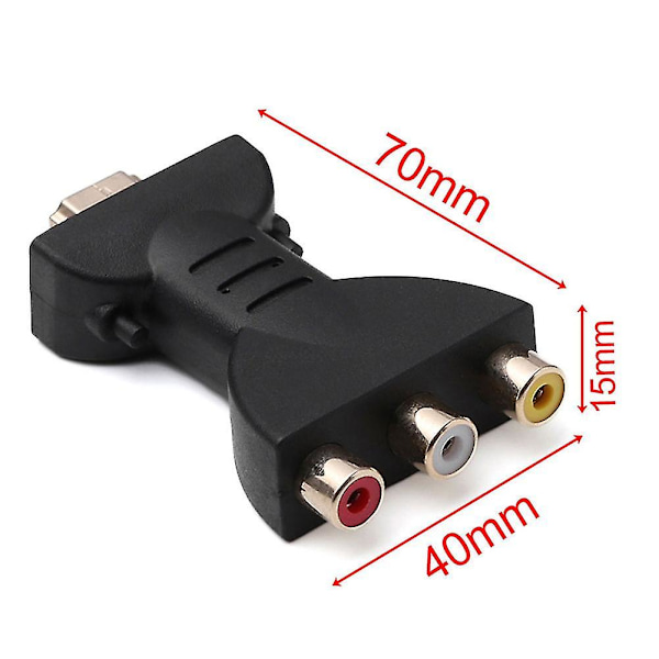 HDMI-kompatibel hane till 3 RCA-hona komposit AV-ljud- och videoadapterkonverterare för TV [DB] Black
