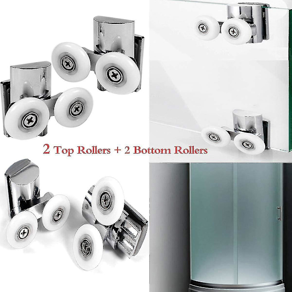 4 stk. Dusjdørhjul 23mm Dusjdørruller Kraftig Legering Dobbelthjul For Både Flat Skyving [db] silver