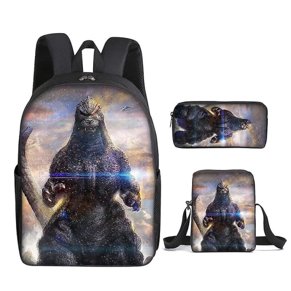 3 st/set Godzilla Vs Kong Ryggsäck Tryckt Väska Skolväska Med Pennfodral Messenger Bag DB Style 2