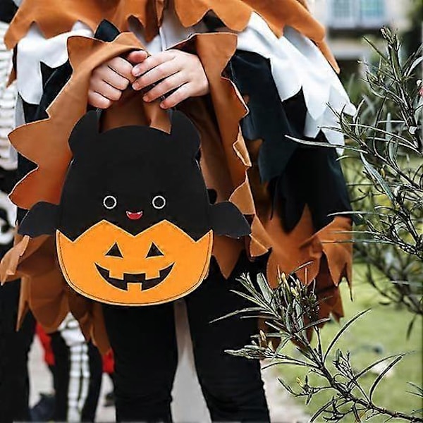 Halloween Godisväskor, Söt Fladdermus Pumpa Godis Hink Tygkasse, Mångsidig Återanvändbar Filtväska Korg för Party Favörer Presentpåsar db