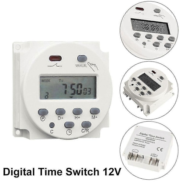 DC 12V 16A LCD Digital Timer Bryter Elektronisk Strøm Tidsrelé Programmerbar [db]
