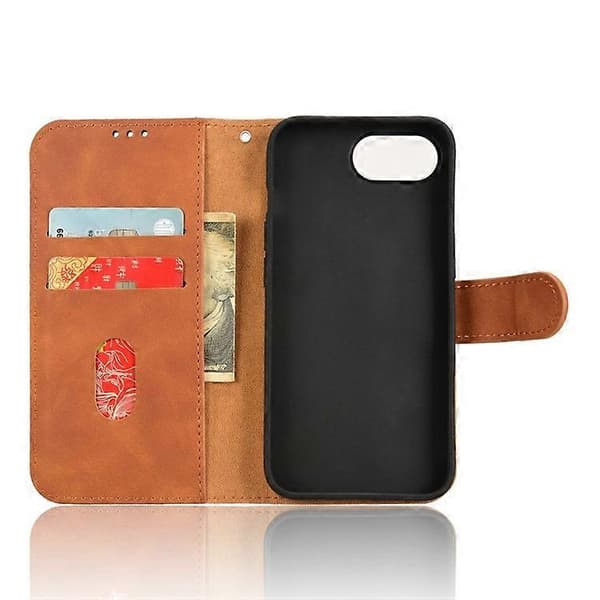 Kompatibelt Läderfodral för iPhone 16e, Skinnkänsla, Anti-fall Plånboksfodral [DB] Brown