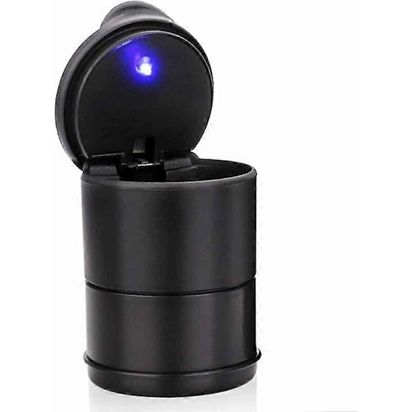 Luktsäker Askkopp Rostfritt Stål Bärbar Bilaskkopp med Lock och Svart LED-Lampa för Universal Rökfri Billampa 82x70mm - [db]