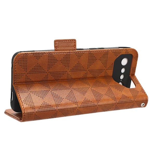 För Asus ROG Phone 7 5G Mobiltelefon Plånboksfodral PU Läder Präglat Triangel Ställ Skydd [DB] Brown