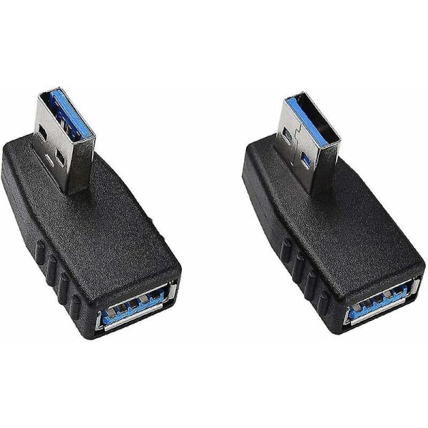 USB 3.0 Adapter 90 höger och vänster vinkel USB hörnuttag för USB kabel, USB datortillbehör Svart 2st (vänstersväng, högersväng)