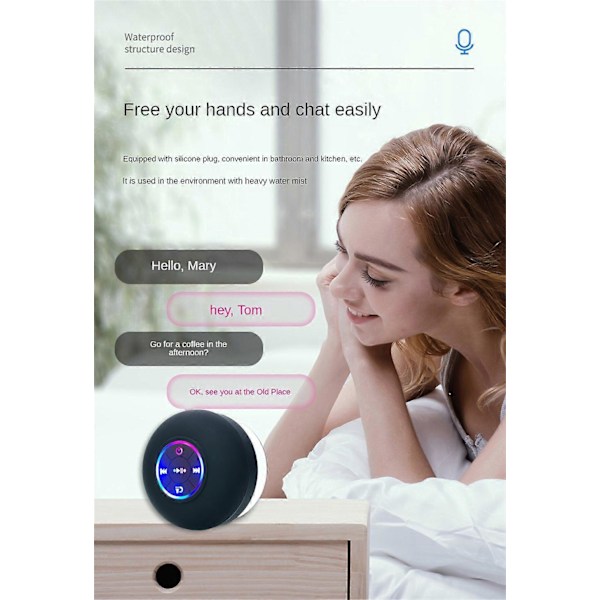 Trådløs Bruserhøjttaler Vandafvisende 5.0 Bluetooth Højttaler med Sugning db Black without stickers