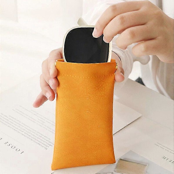 Blød PU Læder Brille Opbevaringspose Solbrille Etui Bærbar Vandtæt Pose 2 stk db Orange