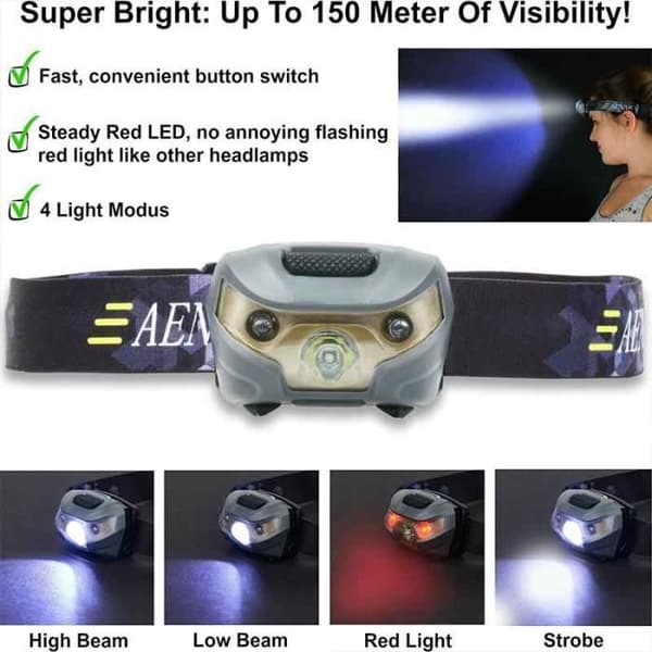 LED Hodelykt - CREE - USB Oppladbar - 5 Moduser - 6000K - Energiklasse A+[DB]